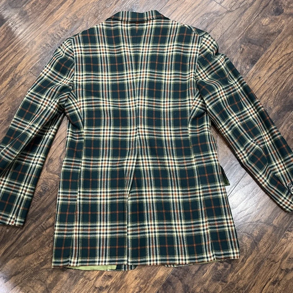 Vintage Cricketeer Blazer Sport Coat Mens 40R Green Orange Plaid Jacket 70s